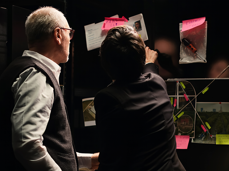 los-agentes-de-policia-examinan-el-tablero-de-pruebas-en-la-oficina-de-investigacion-y-analizan-las-pistas-descubiertas-para-crear-el-expediente-del-caso-equipo-de-det