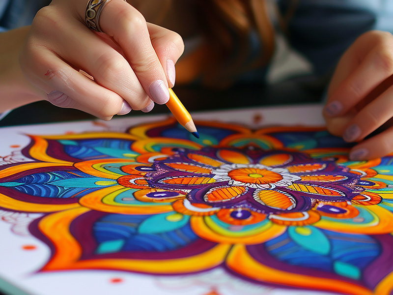 una-mujer-esta-dibujando-un-diseno-con-un-lapiz-purpura